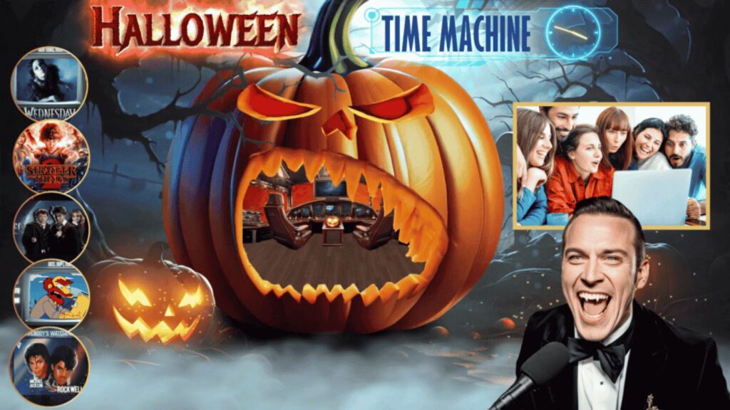 Scary pumpkin with virtual teams on the side